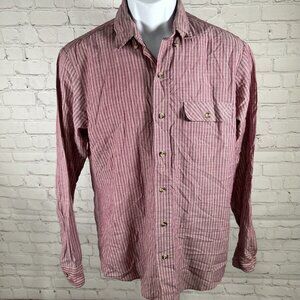VTG Levi’s Brick Red White Striped Lightweight Long Sleeve Button Up Shirt M